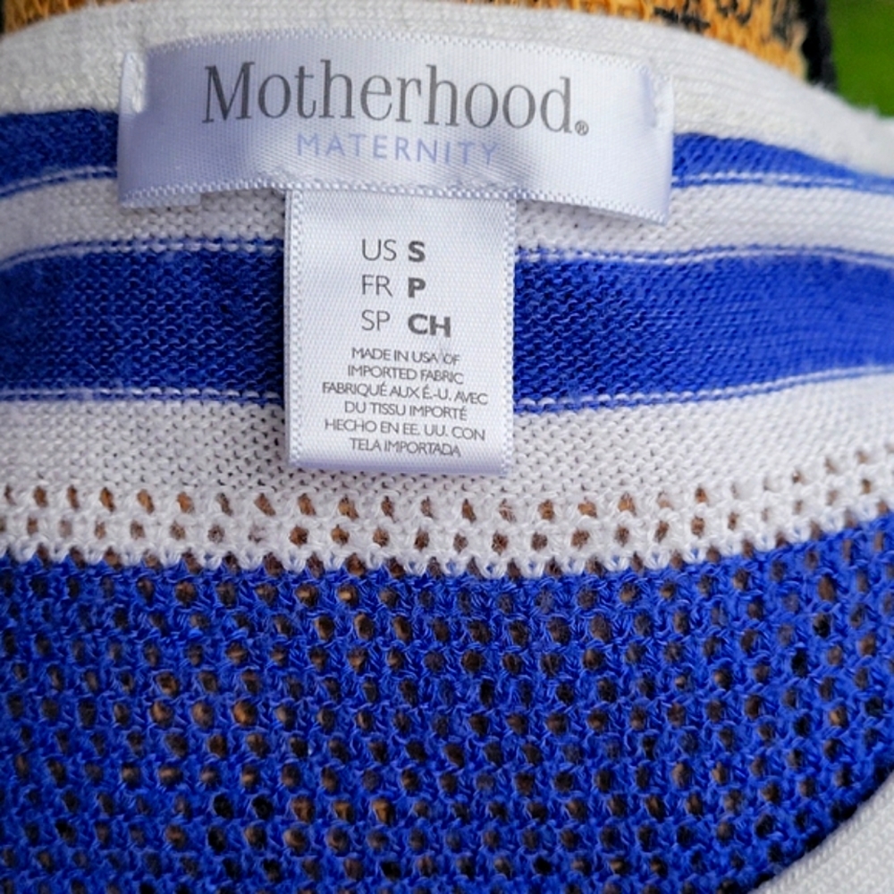 Motherhood Maternity Striped  Babydoll Pointelle Sweater with Drawstring Tie - Picture 17 of 17